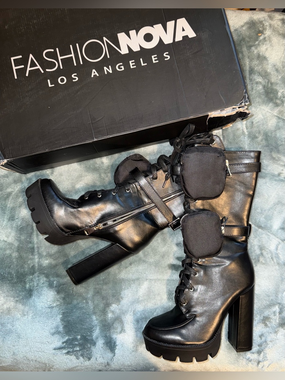 Fashion Nova Black Lace-Up Platform Combat Boots